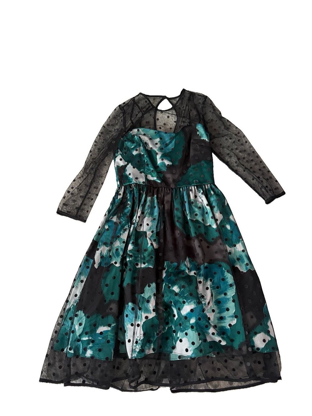 Eliza J Polka Dot Mesh Overlay Fit & Flare Black Dress Size 2 Goth Y2K Romantic
